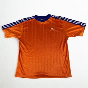 Vintage Adidas Jersey Mens L Orange Made in USA Trefoil Pinstripe Shirt Football